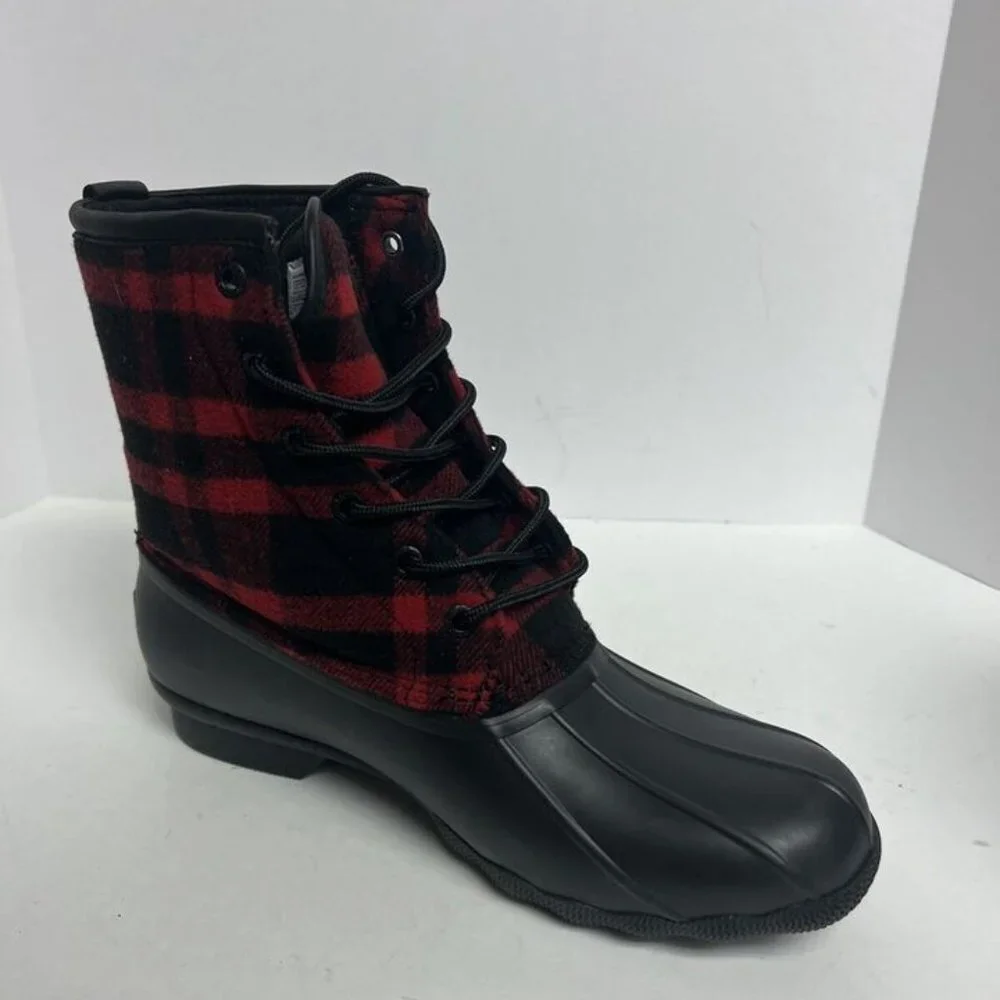 Sperry Mens Saltwater Buffalo Check Boot Red Size 10 M